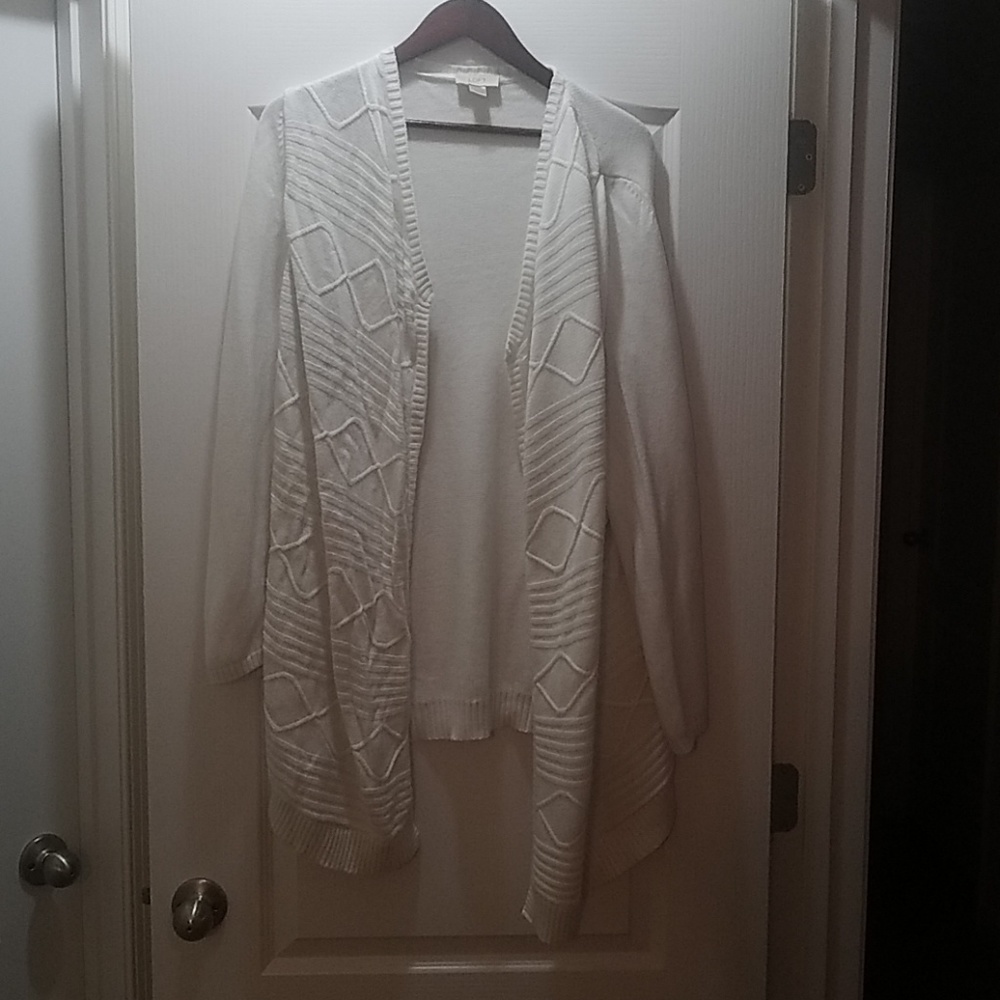 White drape front sweater